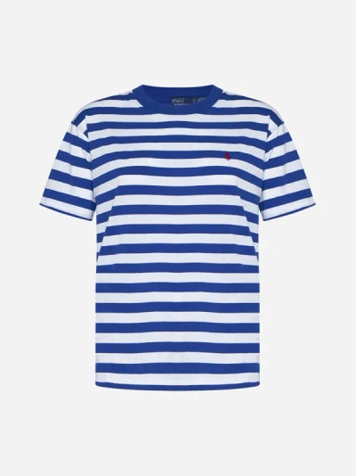 Shop Polo Ralph Lauren Striped Cotton T-shirt In Sapphire Blue,white