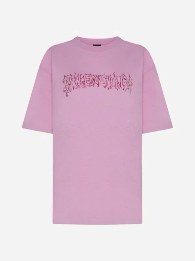 Shop Balenciaga Logo Cotton T-shirt In Pink,red