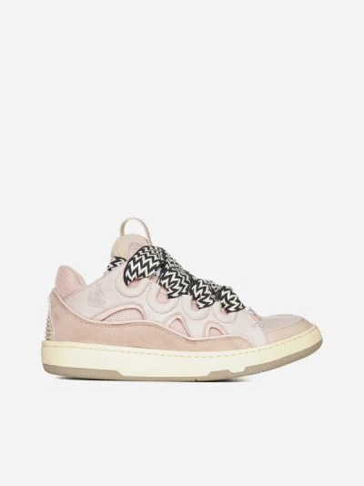 Shop Lanvin Paris Curb Leather, Suede And Mesh Sneakers In Pale Pink