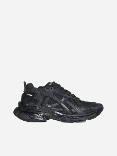 Shop Balenciaga Runner Mesh And Faux Leather Sneakers In Black