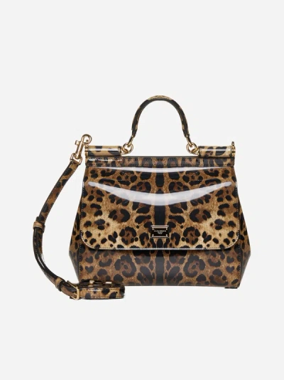 Shop Dolce & Gabbana Sicily Kim Animalier Print Medium Leather Bag In Leo
