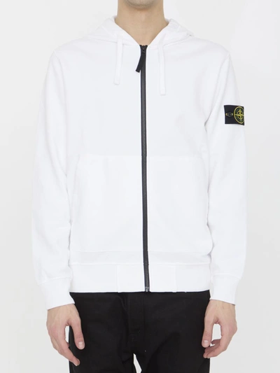 Shop Stone Island Cotton Zip Hoodie In White