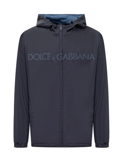 Shop Dolce & Gabbana Reversible Jacket With Dolce&gabbana Logo In Blue