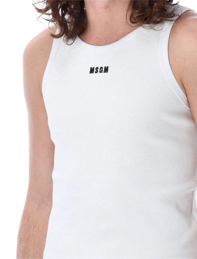 Shop Msgm Logo Tank Top In Optical White