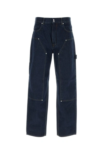 Shop Givenchy Man Dark Blue Denim Carpenter Cargo Jeans