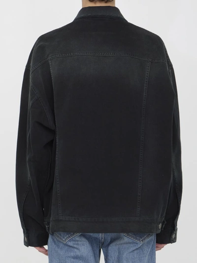 Shop Balenciaga Size Sticker Denim Jacket In Black
