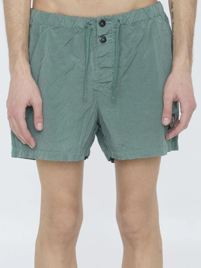 Shop Stone Island Swim Shorts With Logo In Green