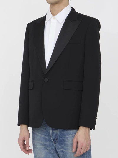 Shop Saint Laurent Tuxedo Jacket In Grain De Poudre In Black