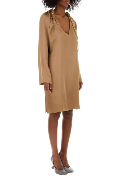 Shop Loewe Woman Biscuit Satin Dress In Brown