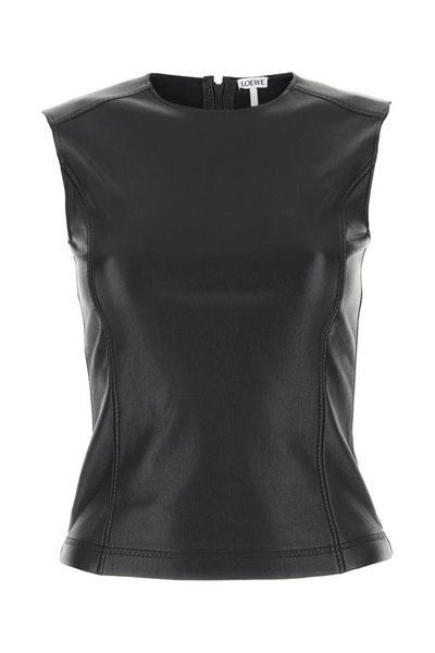 Shop Loewe Woman Black Leather And Fabric Top