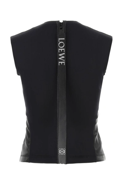 Shop Loewe Woman Black Leather And Fabric Top