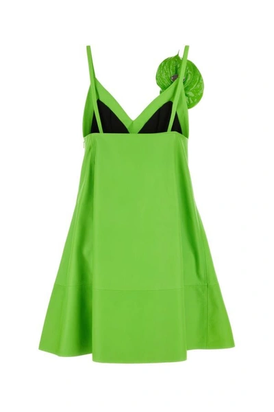 Shop Loewe Woman Fluo Green Leather Mini Dress