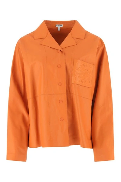 Shop Loewe Woman Orange Leather Oversize Shirt