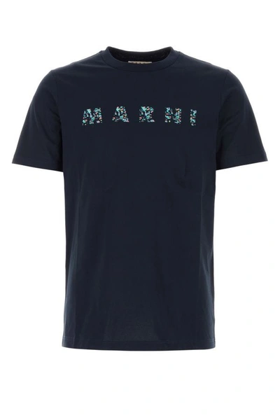 Shop Marni Man Midnight Blue Cotton T-shirt