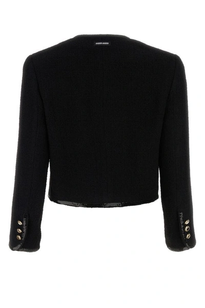 Shop Miu Miu Woman Black Tweed Blazer
