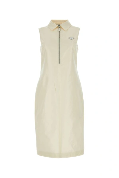 Shop Prada Woman Ivory Faille Dress In White