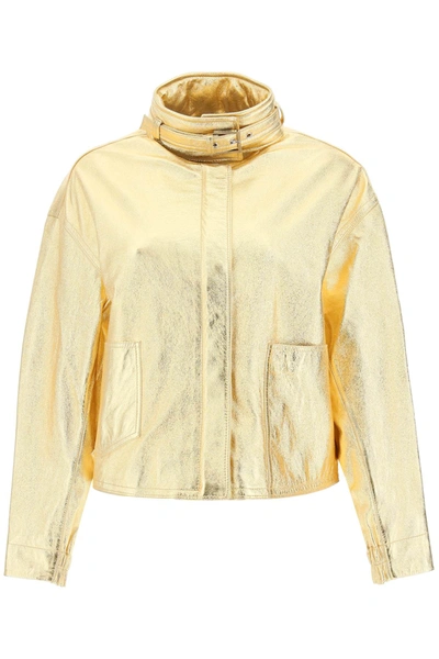 Shop Saks Potts 'houston' Gold-laminated Leather Bomber Jacket Women