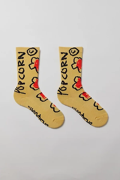 Shop Urban Outfitters Basquiat Cheese Popcorn Crew Sock In Yellow, Men's At