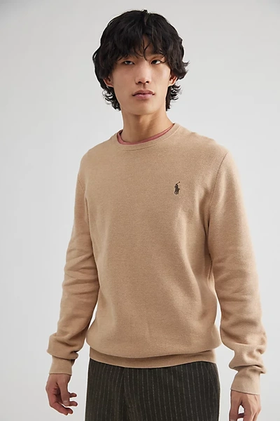 Shop Polo Ralph Lauren Cotton Long Sleeve Crew Neck Sweater In Tan, Men's At Urban Outfitters