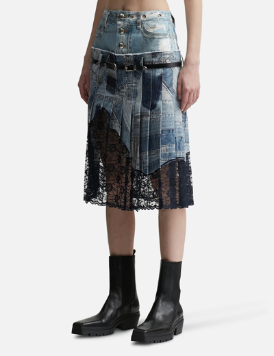 Shop Andersson Bell All-denim Printed Pleats Skirt In Blue