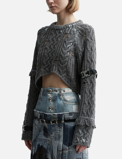 Shop Andersson Bell Sara Silver Crop Knit Pull-over In Grey