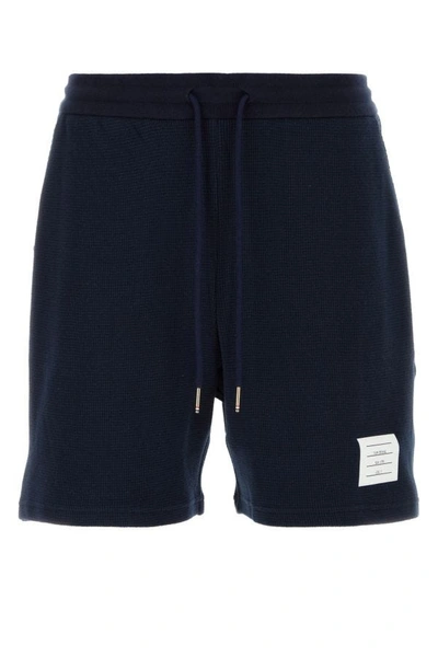 Shop Thom Browne Man Midnight Blue Cotton Bermuda Shorts
