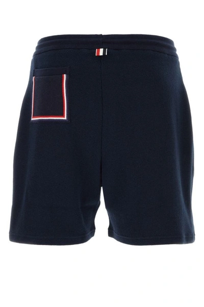 Shop Thom Browne Man Midnight Blue Cotton Bermuda Shorts