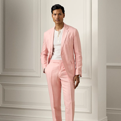 Shop Ralph Lauren Purple Label Gregory Hand-tailored Silk-linen Trouser In Crystal Rose