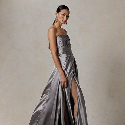 Shop Ralph Lauren Leanne Silk Charmeuse Evening Dress In Steel