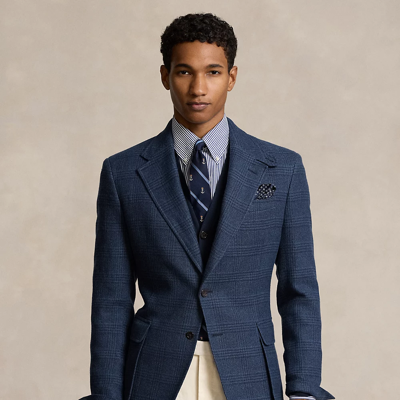 Shop Ralph Lauren The Rl67 Glen Plaid Linen-wool Jacket In Navy/blue Multi