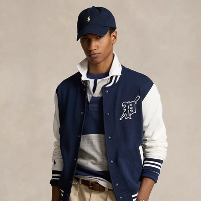 Shop Ralph Lauren Fleece Baseball Jacket In Cruise Navy/nevis