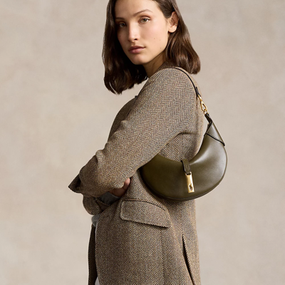 Shop Ralph Lauren Polo Id Calfskin Mini Shoulder Bag In Hunting Olive