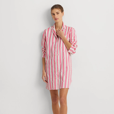 Shop Lauren Ralph Lauren Logo Striped Sateen Sleep Shirt In Pink Print