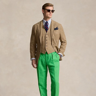 Shop Ralph Lauren Pleated Linen Trouser In Chandler Green
