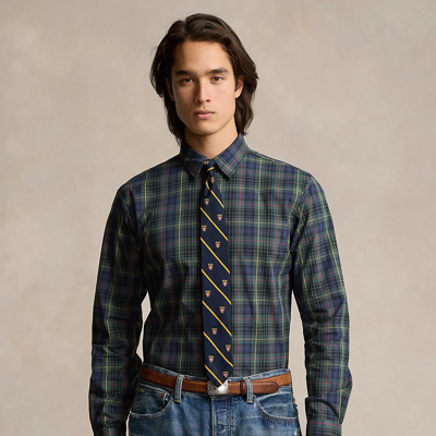 Shop Ralph Lauren Custom Fit Plaid Poplin Shirt In Forest/red Multi