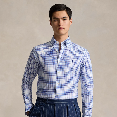 Shop Ralph Lauren Custom Fit Plaid Pinpoint Oxford Shirt In White/blue Multi