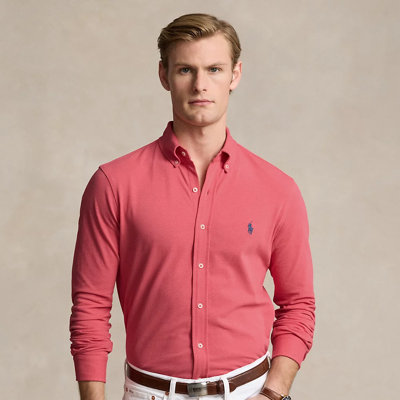 Shop Ralph Lauren Featherweight Mesh Shirt In Pale Red