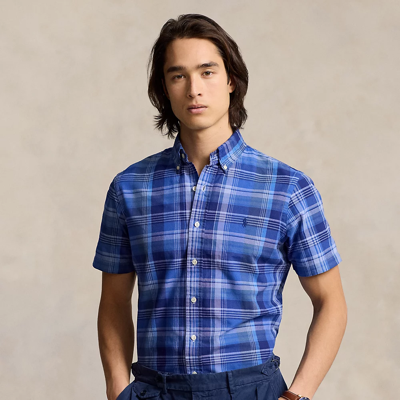 Shop Ralph Lauren Classic Fit Plaid Oxford Shirt In Blue Multi
