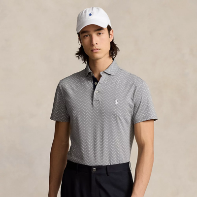 Shop Ralph Lauren Tailored Fit Club-herringbone Polo Shirt In Peak Grey Herringbon