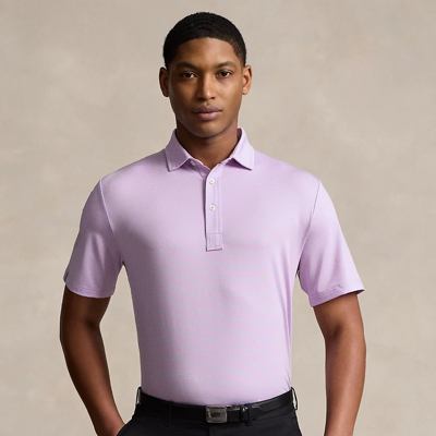 Shop Rlx Golf Classic Fit Performance Polo Shirt In Pink Flamingo/office Blue