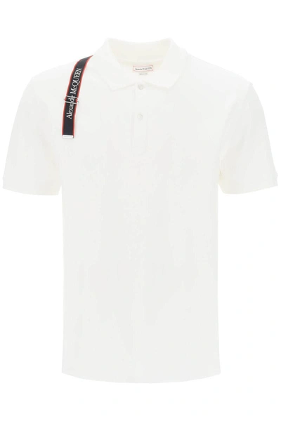 Shop Alexander Mcqueen Harness Polo Shirt With Selvedge Logo In White