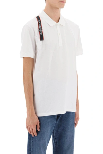 Shop Alexander Mcqueen Harness Polo Shirt With Selvedge Logo In White