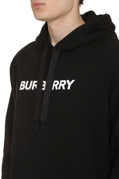Shop Burberry Logo Cotton Hoodie In Black