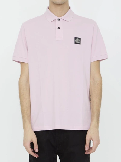 Shop Stone Island Cotton Polo Shirt In Pink