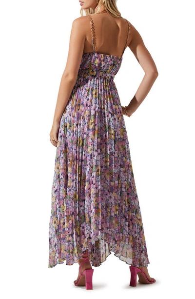 Shop Astr Loralee Pleated Midi Dress In Purple Floral