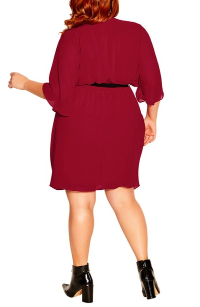 City Chic Belted Faux Wrap Dress In Cherry