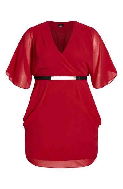City Chic Belted Faux Wrap Dress In Cherry
