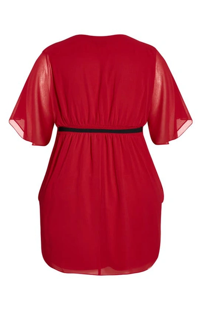 City Chic Belted Faux Wrap Dress In Cherry