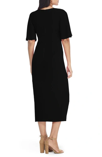 Maggy London Flutter Sleeve Faux Wrap Midi Dress In Black