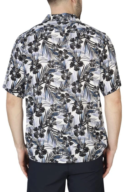 Shop Tailorbyrd Hibiscus Leaves Camp Shirt In Navy